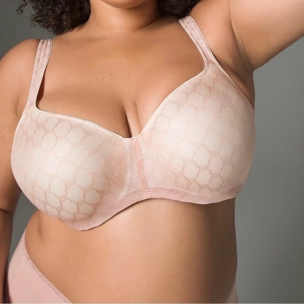 Soma Full Coverage Bra 38DD Pink Geo Lace Underwire Padded T-Shirt Comfortable